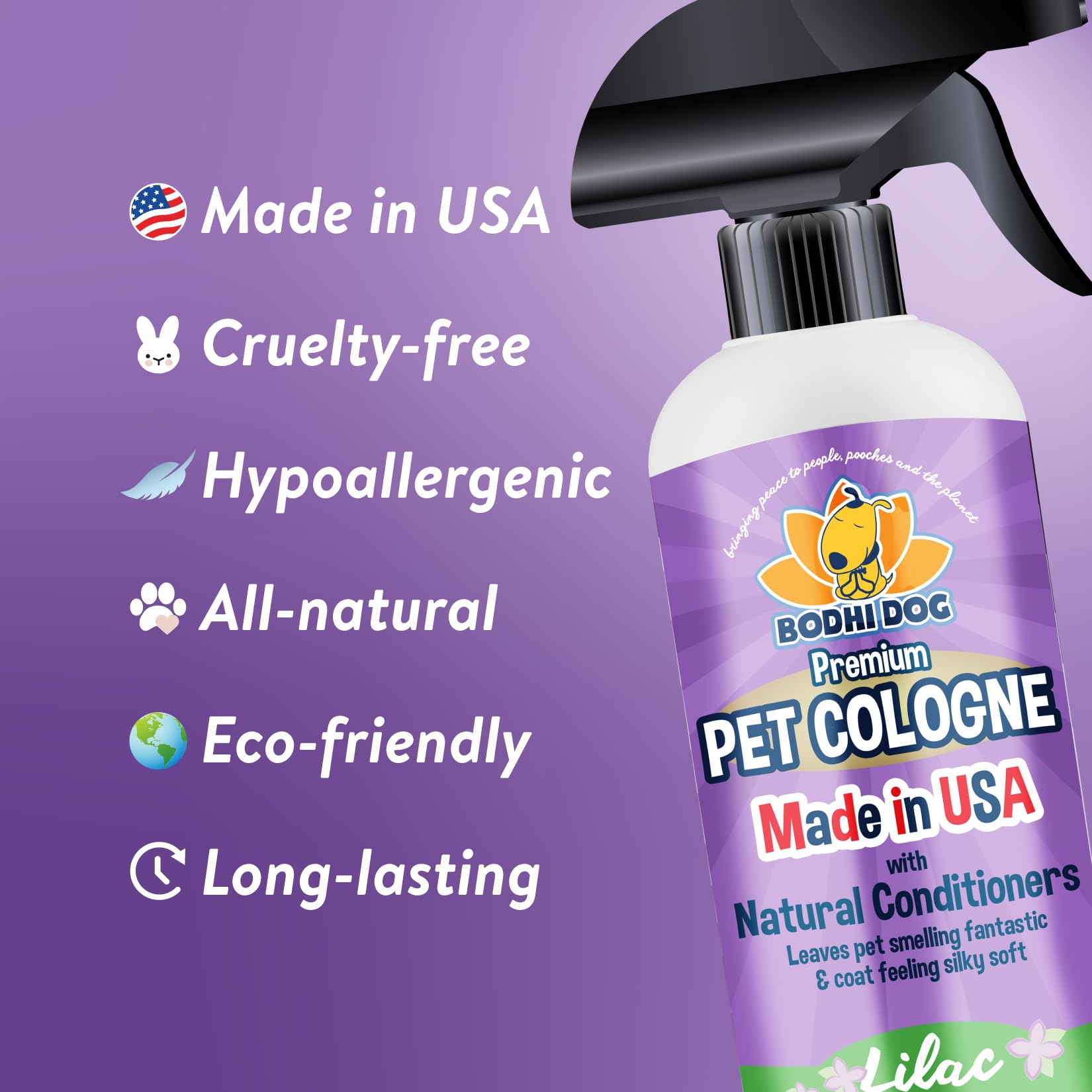 Bodhi Dog dog cologne being sprayed onto a pet’s coat.