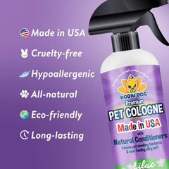 Bodhi Dog dog cologne being sprayed onto a pet’s coat.