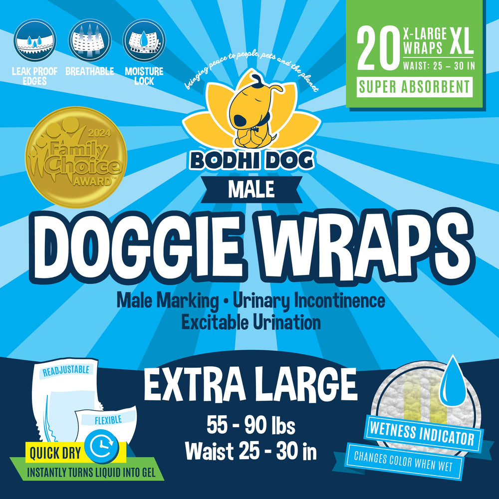 Bodhi Dog male dog wraps shown with the Extra Large 20-count packaging.