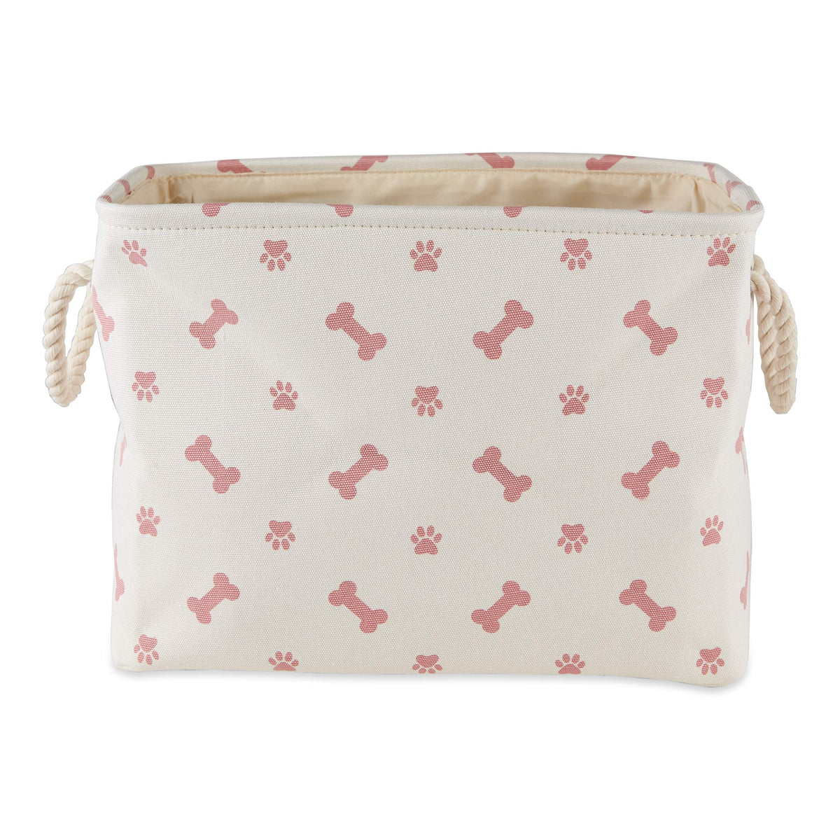 Bone Dry pet storage bin shown from the front with its rose paw-and-bone print.