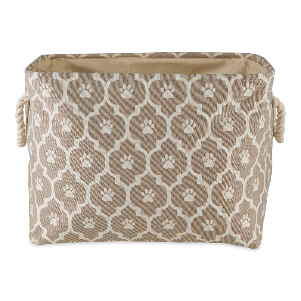 Bone Dry pet storage bin shown from the front with its lattice paw-print design.