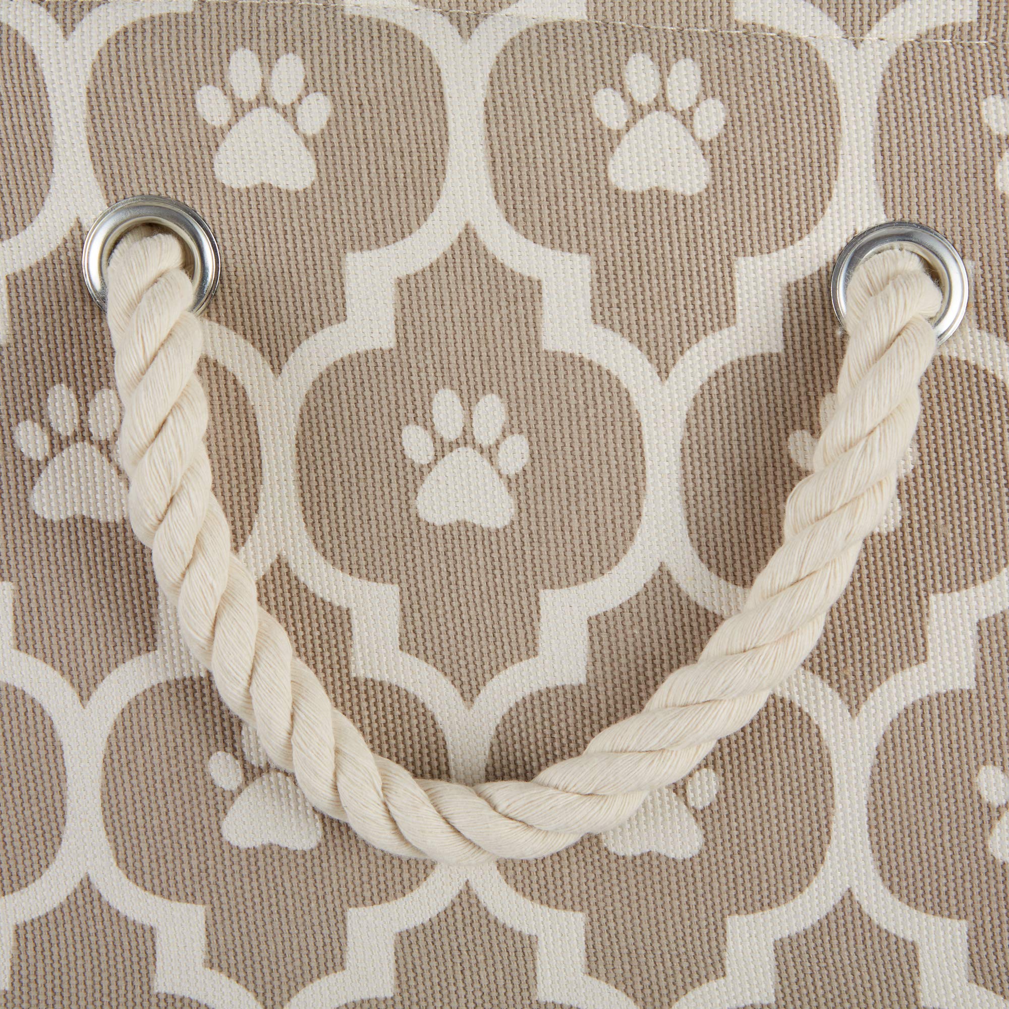 Bone Dry pet storage bin handle detail showing where it can be carried.