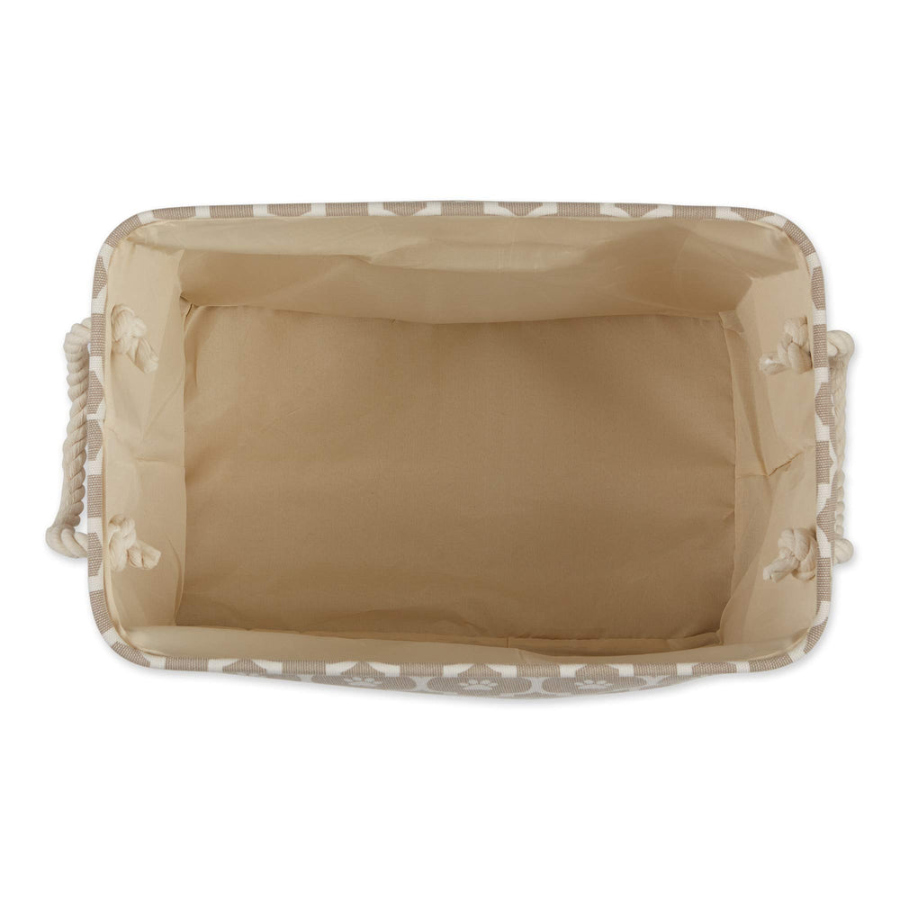 Bone Dry pet storage bin close-up highlighting the lattice paw-print pattern.