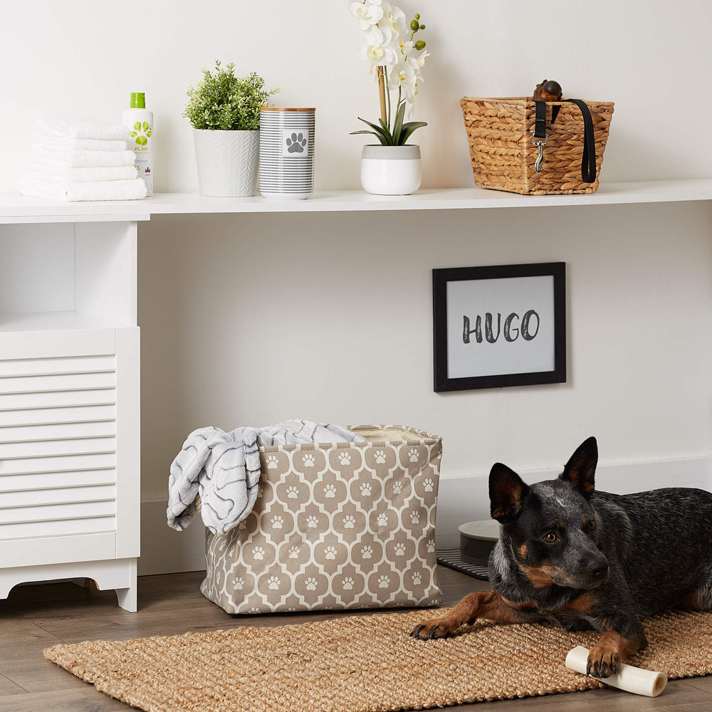 Bone Dry pet storage bin shown from above with its open storage area visible.