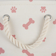 Bone Dry pet storage bin close-up highlighting the paw-and-bone print and subtle texture.