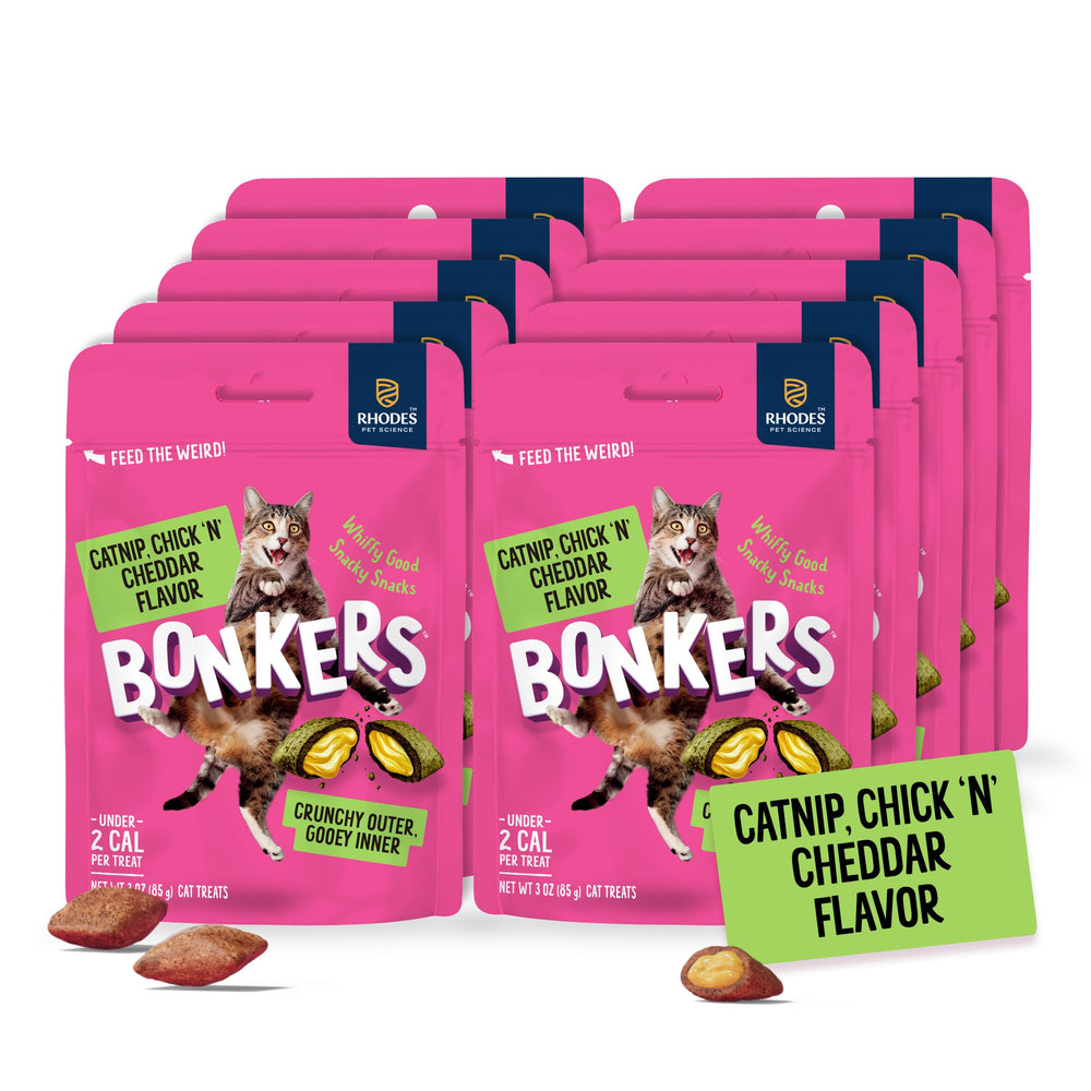 BONKERS cat treats shown in a front-of-pack product view.