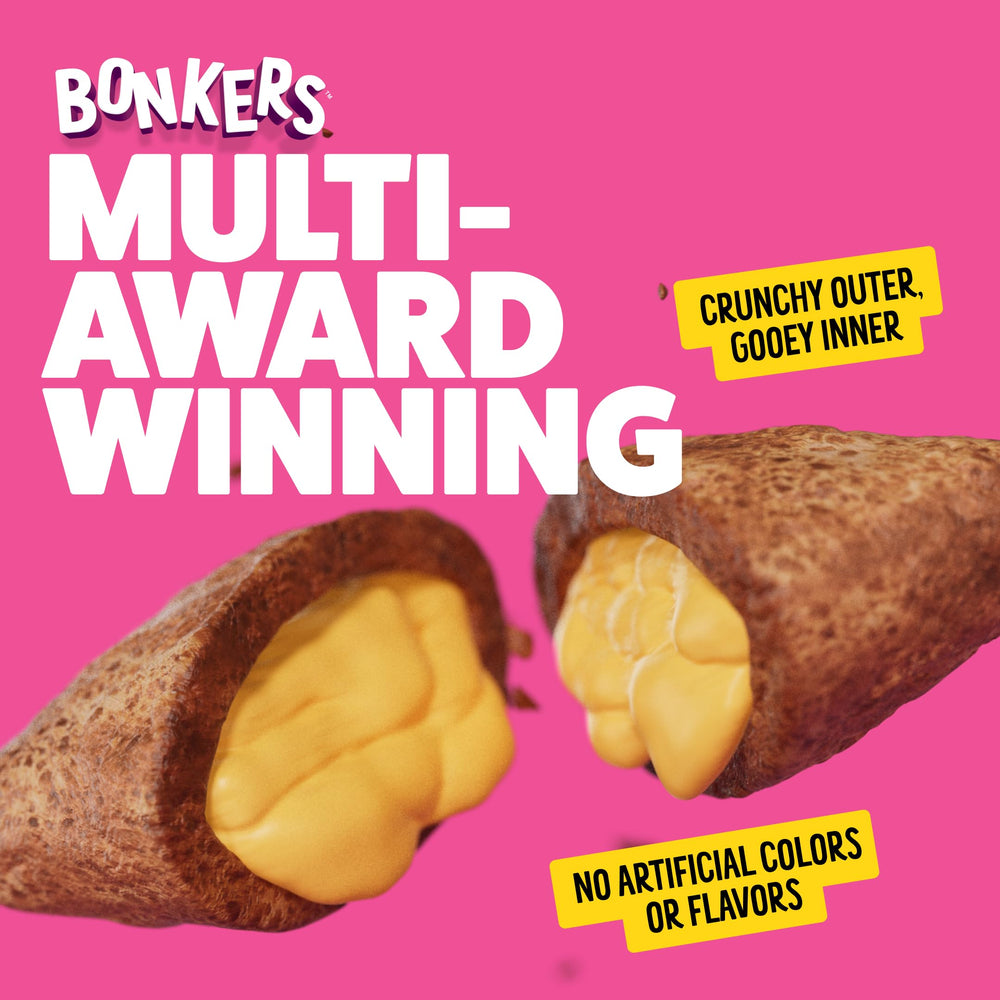 BONKERS cat treats shown close up as individual crunchy bites.