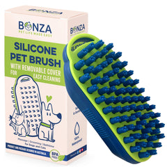 Bonza Silicone Dog Brush shown from the front in navy.