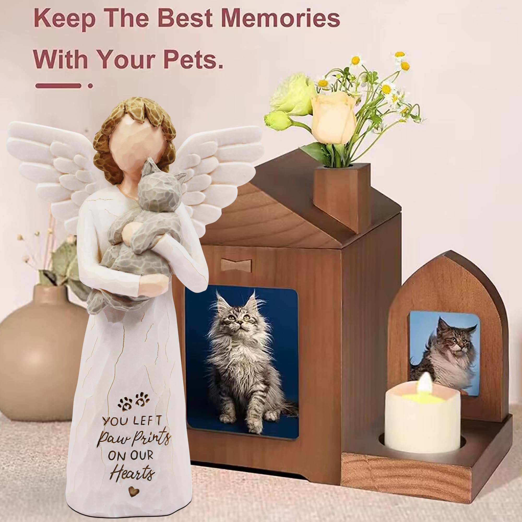 BORLESTA cat memorial figurine detail showing its hand-colored resin finish.