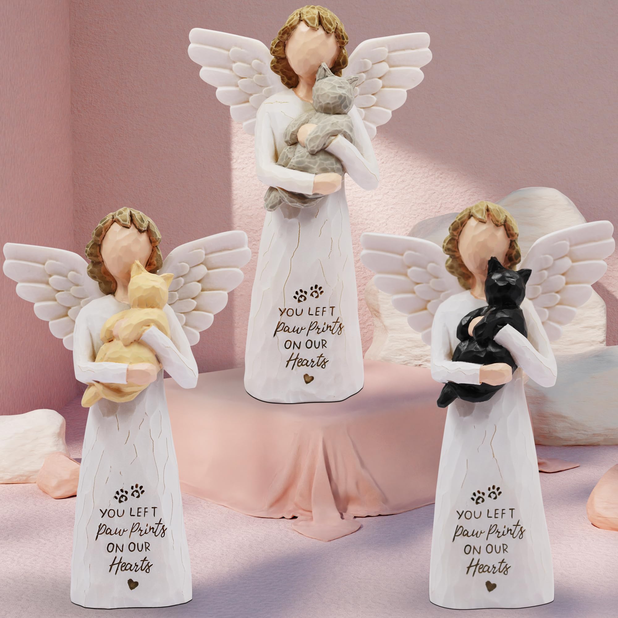 BORLESTA cat memorial figurine detail showing the message You Left Paw Prints on Our Hearts.