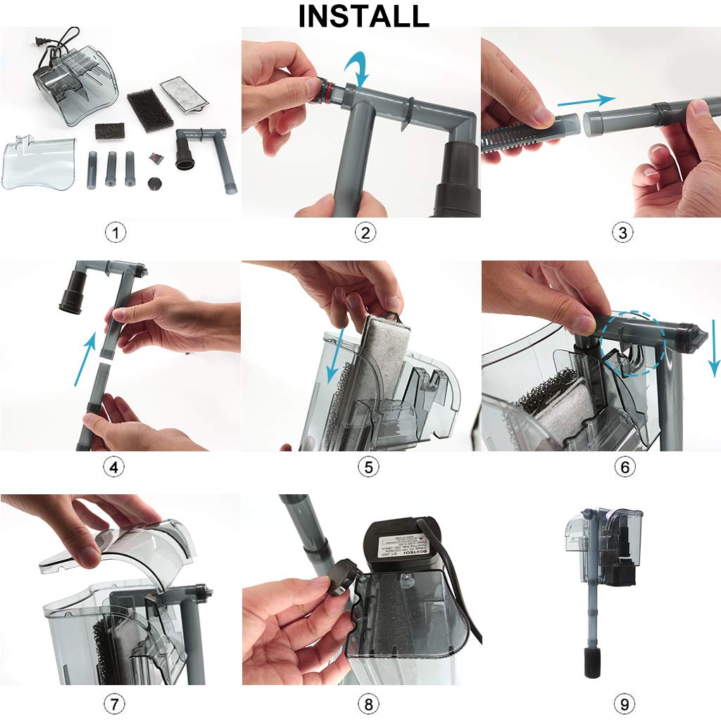 Boxtech aquarium hang on filter with its ABS plastic housing in focus.