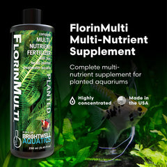 Brightwell Aquatics FlorinMulti plant supplement shown from an angled view.