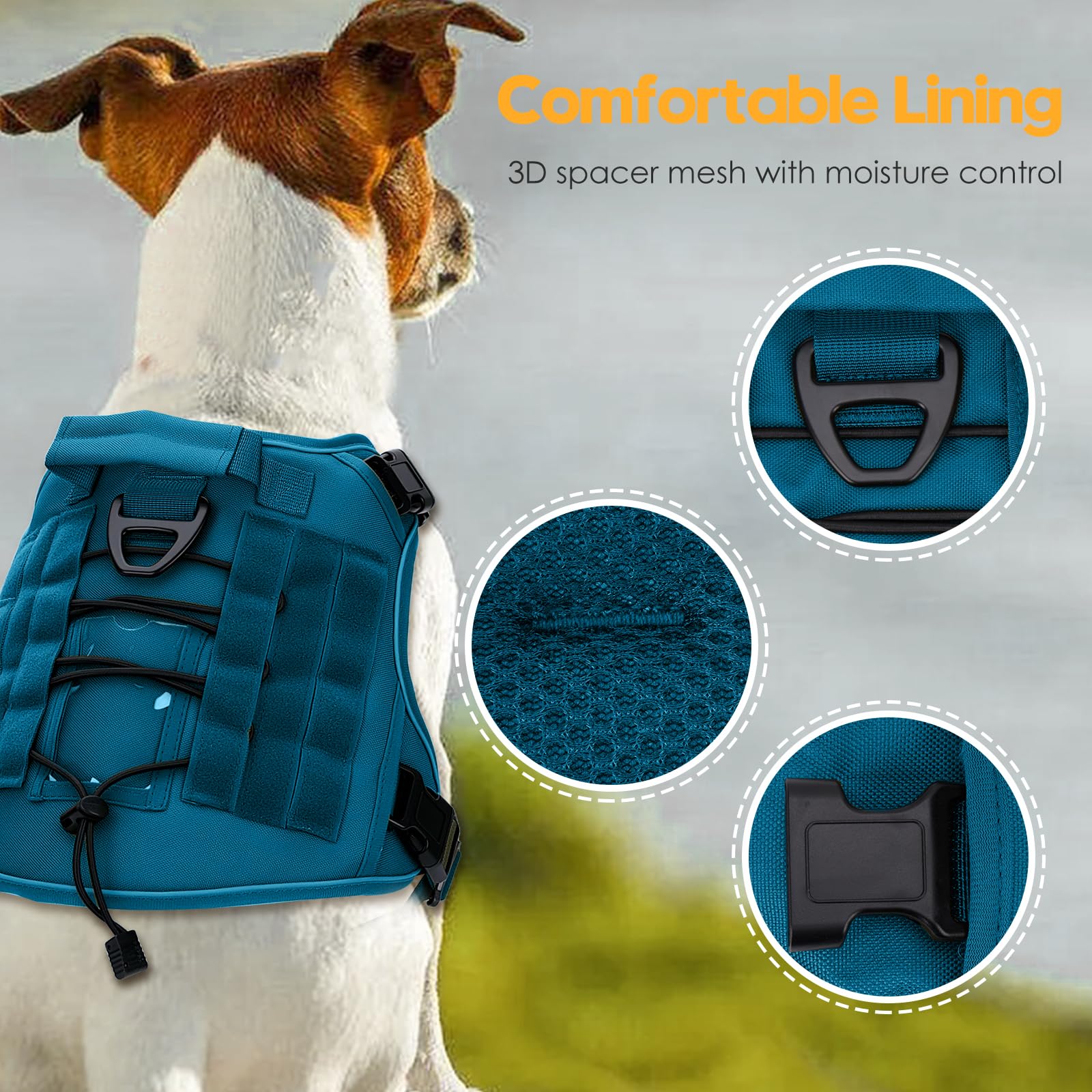 Bruvoalon dog harness close-up showing its nylon fabric and reinforced stitching.