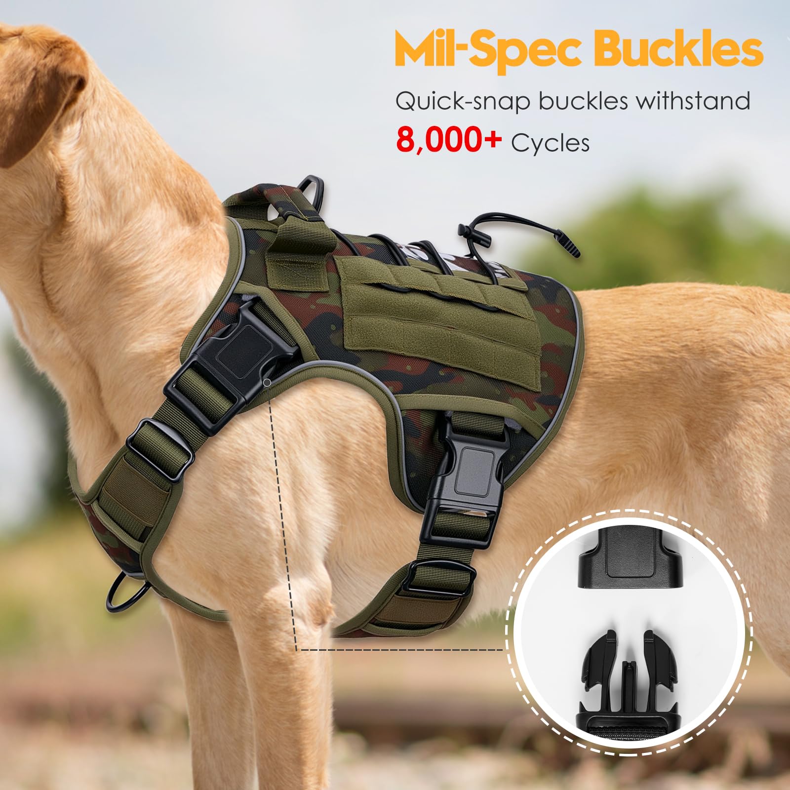 Bruvoalon tactical dog harness detail showing the front leash clip.