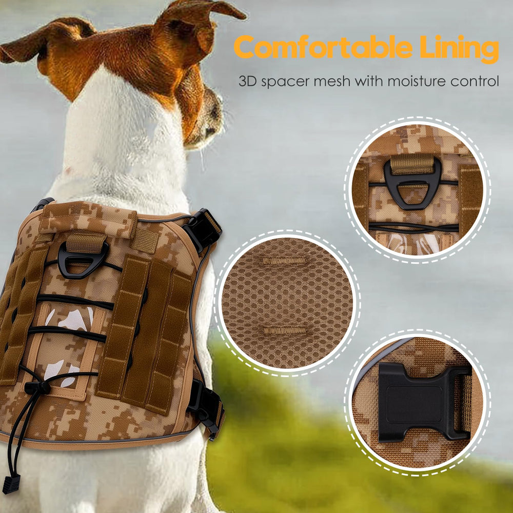 Bruvoalon tactical dog harness with reflective trim visible around the vest edges.