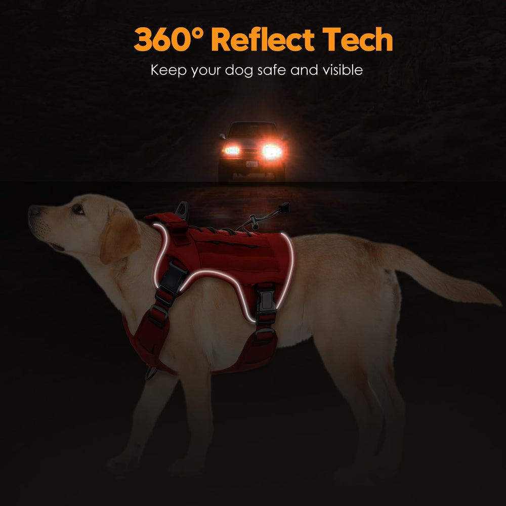 Bruvoalon tactical dog harness with reflective trim around the vest edges.