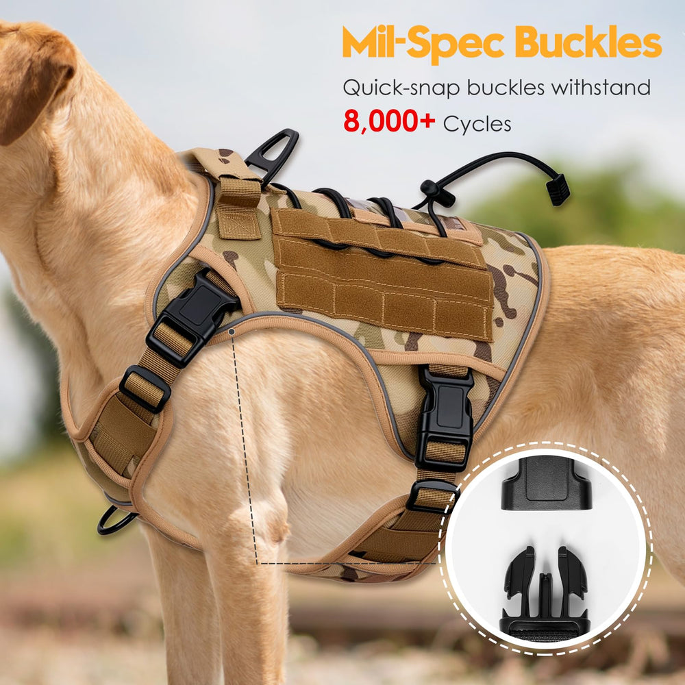 Bruvoalon tactical dog harness showing its MOLLE system and Hook & Loop panels.