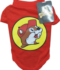 Buc-ee's dog hoodie shown from the front with its red beaver logo.