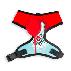 Buckle-Down IT Pennywise pet harness shown from the front with its character design.