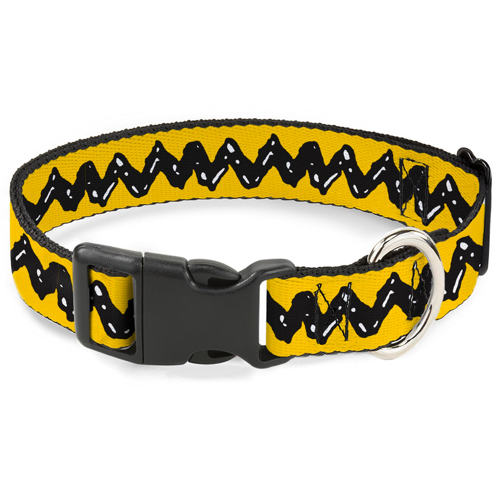 Buckle-Down Peanuts plastic clip dog collar shown from the front.