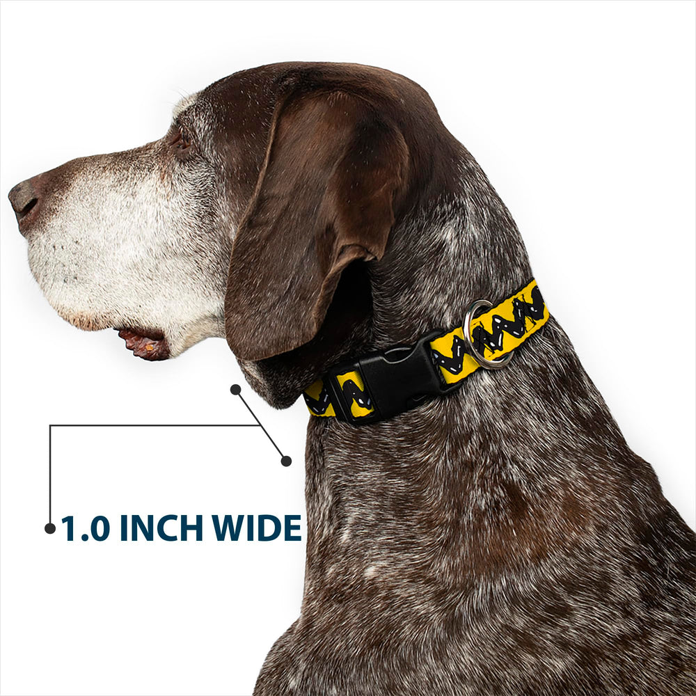 Buckle-Down Peanuts plastic clip dog collar showing its polyester webbing.