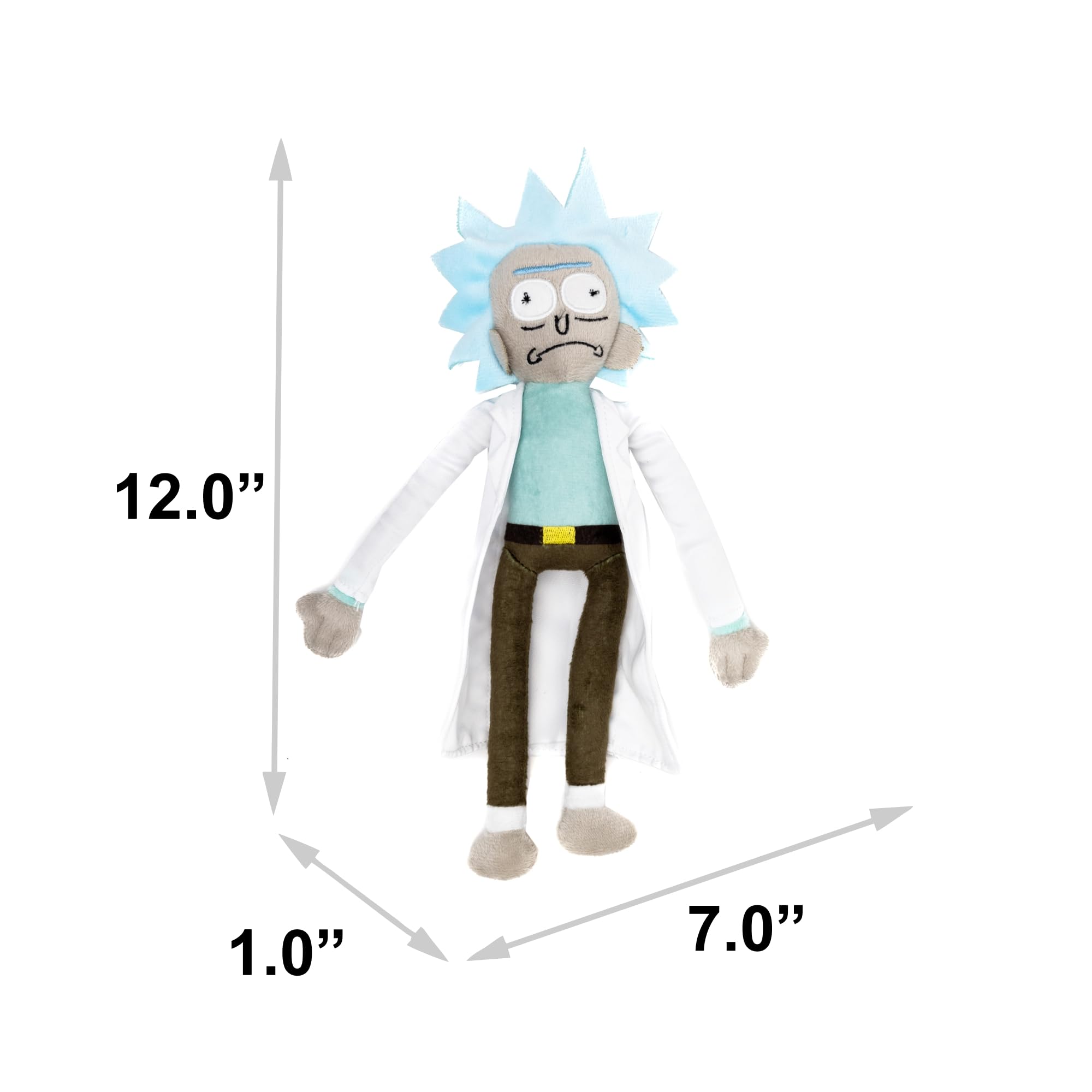 Buckle-Down Rick and Morty dog toy shown from a side angle.