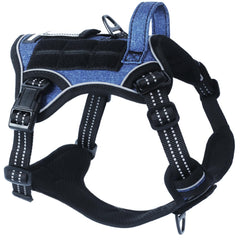 BUMBIN dog harness shown from the front in denim blue.