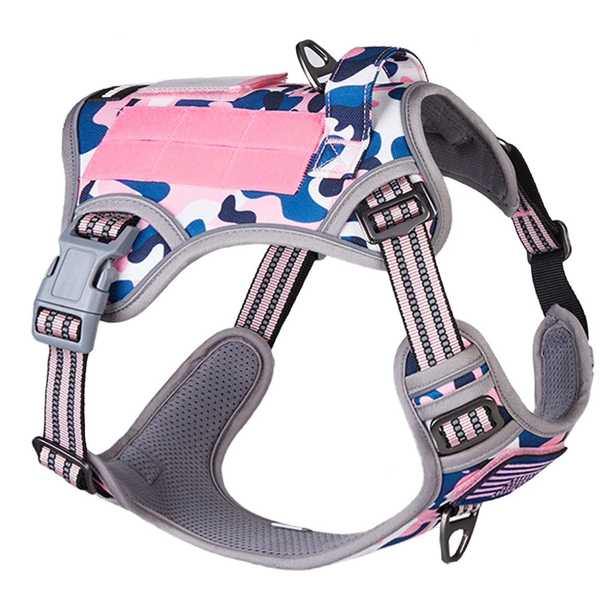 BUMBIN Tactical Dog Harness shown from the front in pink camo.