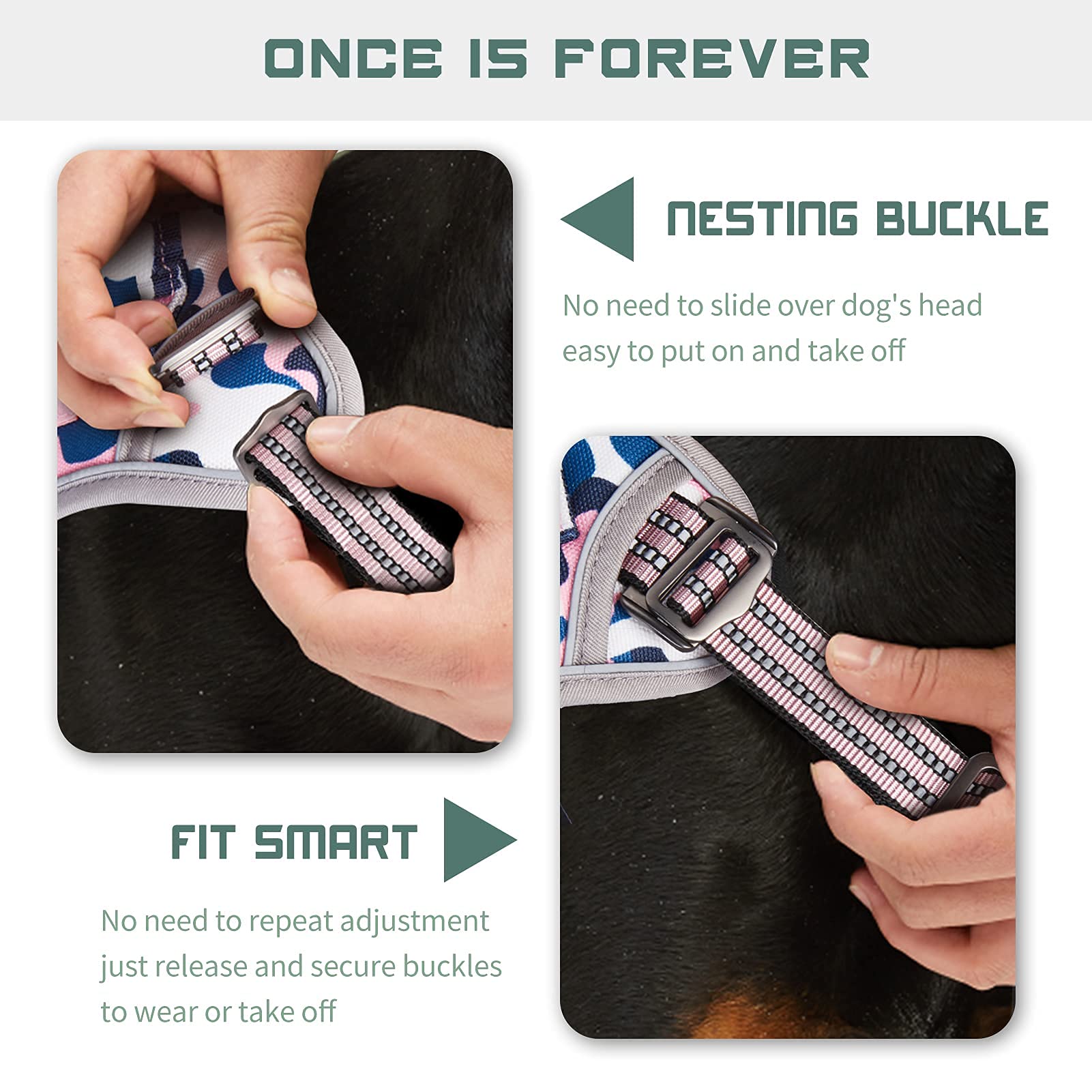 BUMBIN Tactical Dog Harness reflective details shown close up.