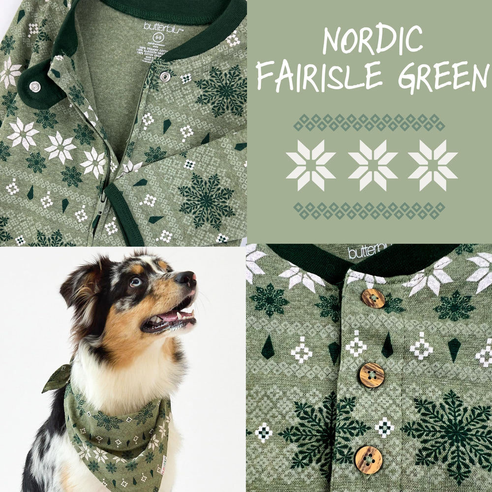 Butterblu Family Jammies shown in a festive holiday print.