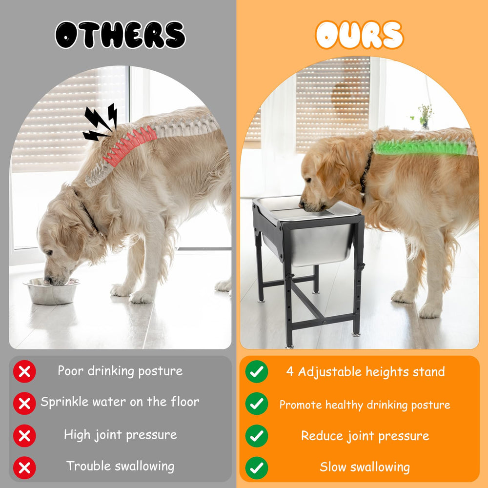 BWOGUE elevated dog water bowl showing the stand’s height adjustment screw.