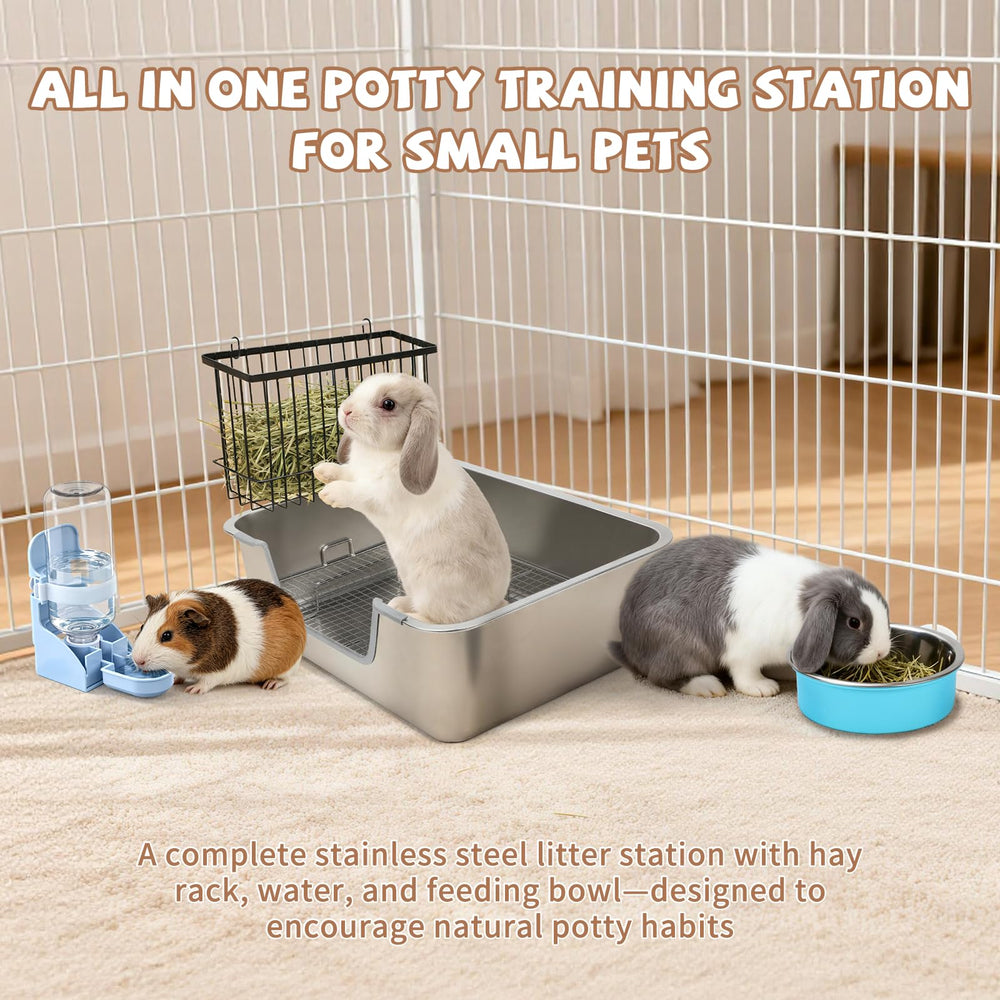 BWOGUE rabbit litter box set up inside a pet enclosure.