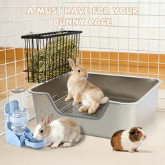 BWOGUE rabbit litter box kit with the feeder, water dispenser and food bowl.