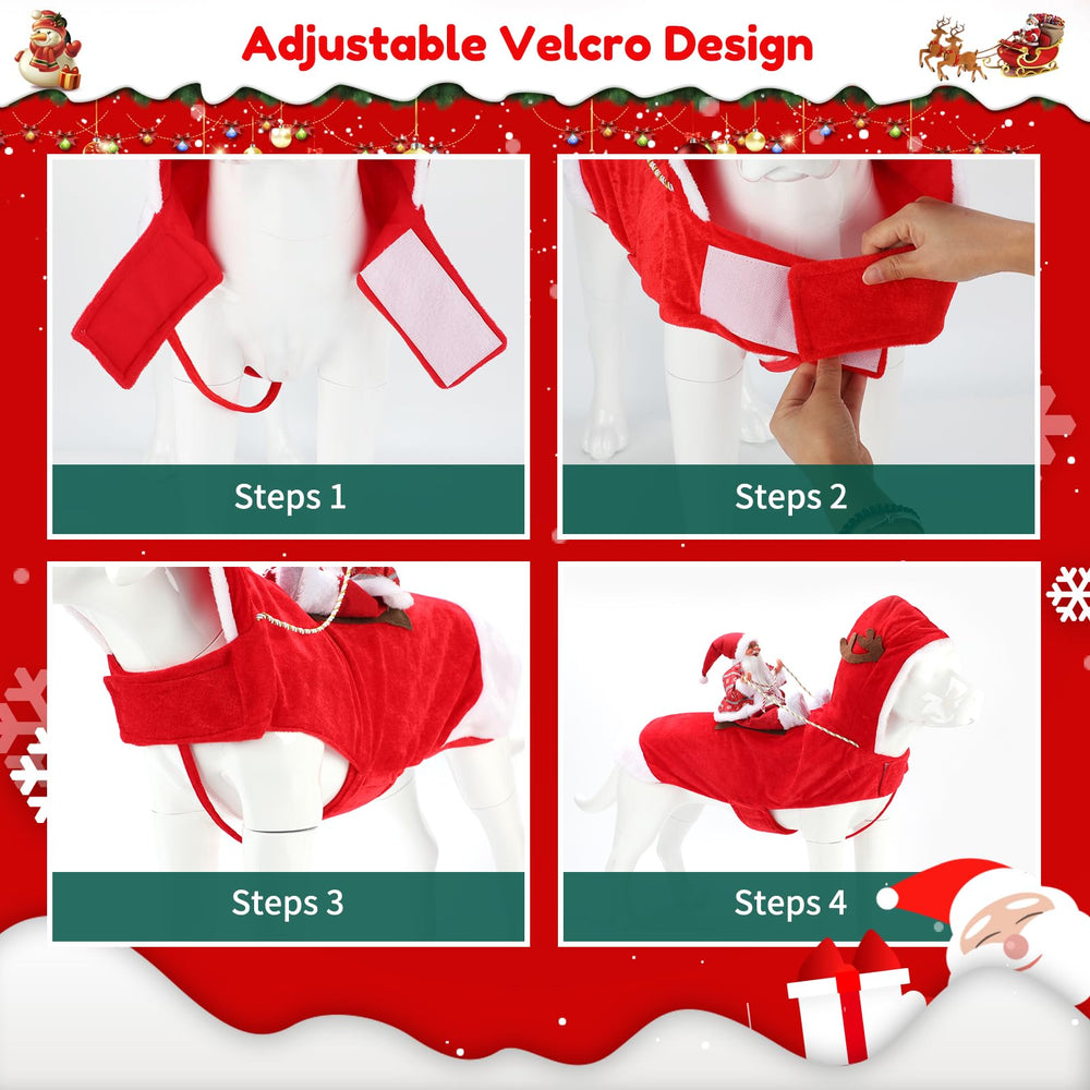 BWOGUE Santa Dog Costume XL size guide with neck, chest and back measurements.