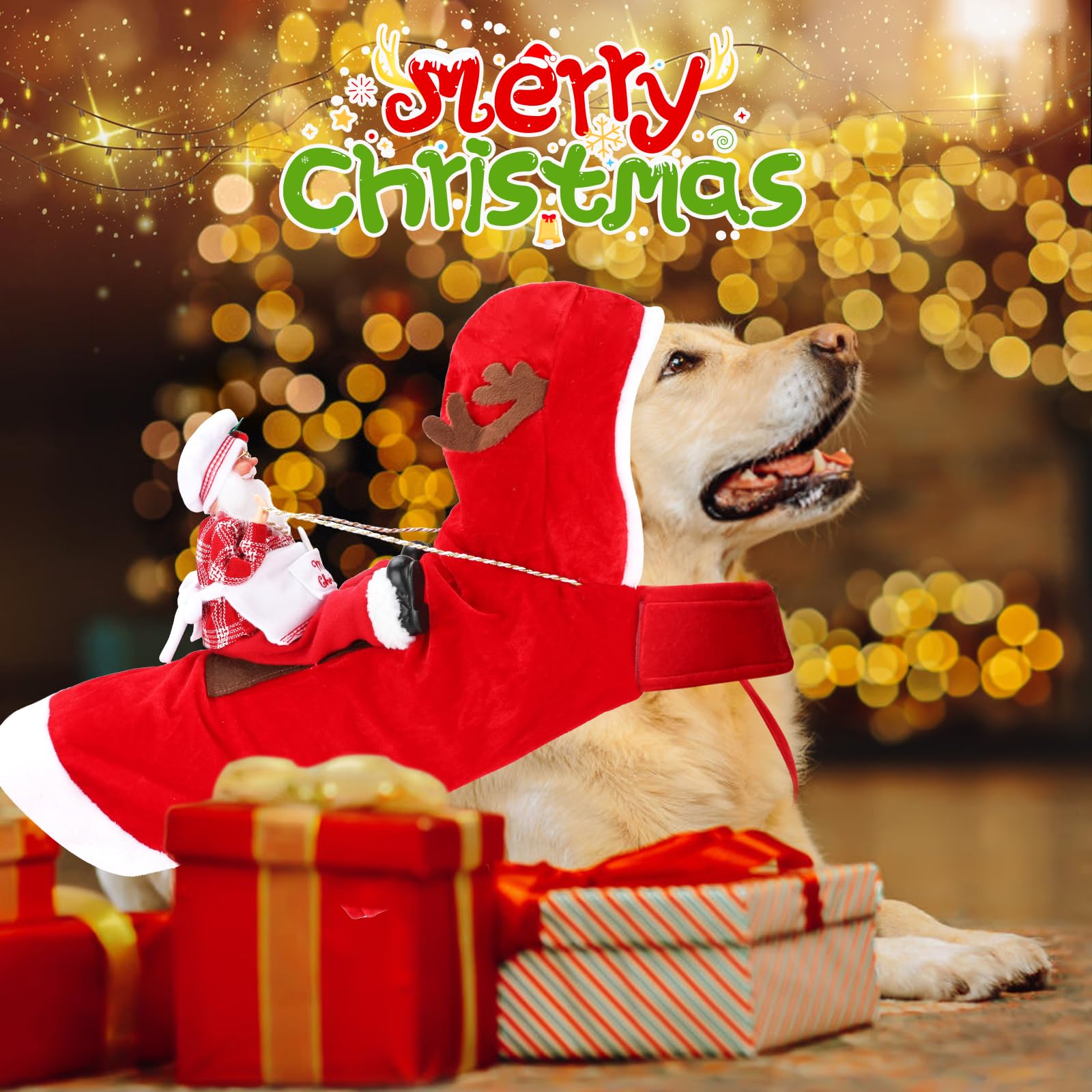 BWOGUE Santa Dog Costume showing its adjustable Velcro closure.