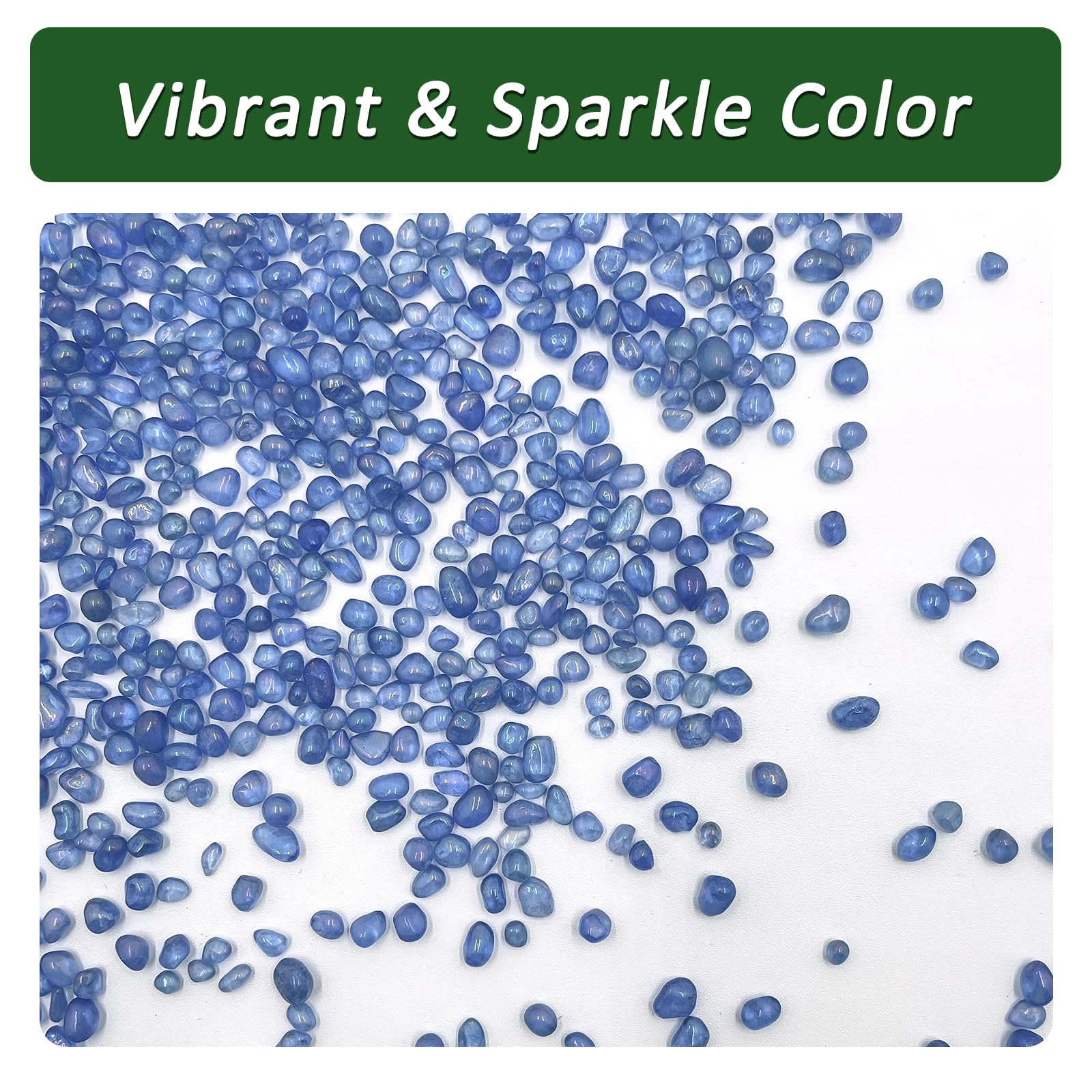 BXI blue sea glass aquarium gravel used as a decorative layer in a potted plant.