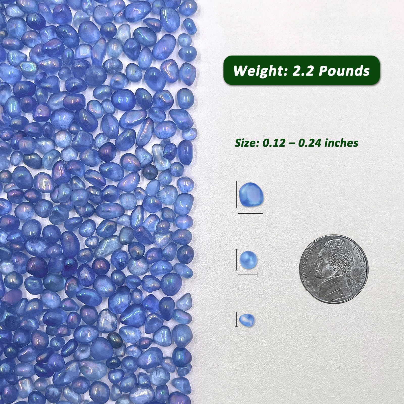 BXI blue sea glass aquarium gravel close-up showing polished stones and smooth edges.