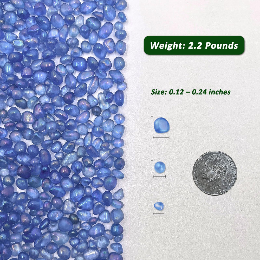 BXI blue sea glass aquarium gravel close-up showing polished stones and smooth edges.