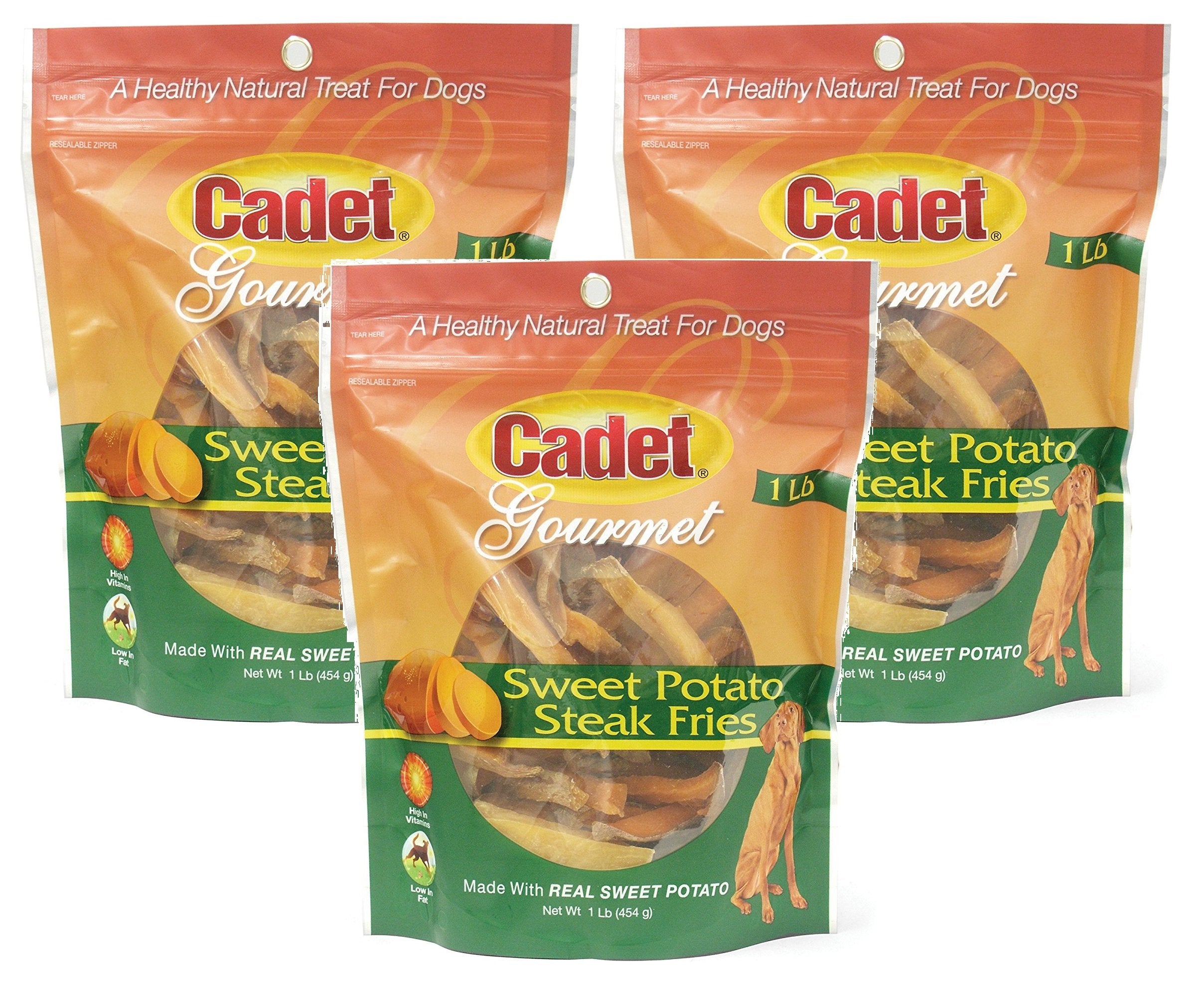 Cadet sweet potato dog treat steak fries shown in a front-facing product view.