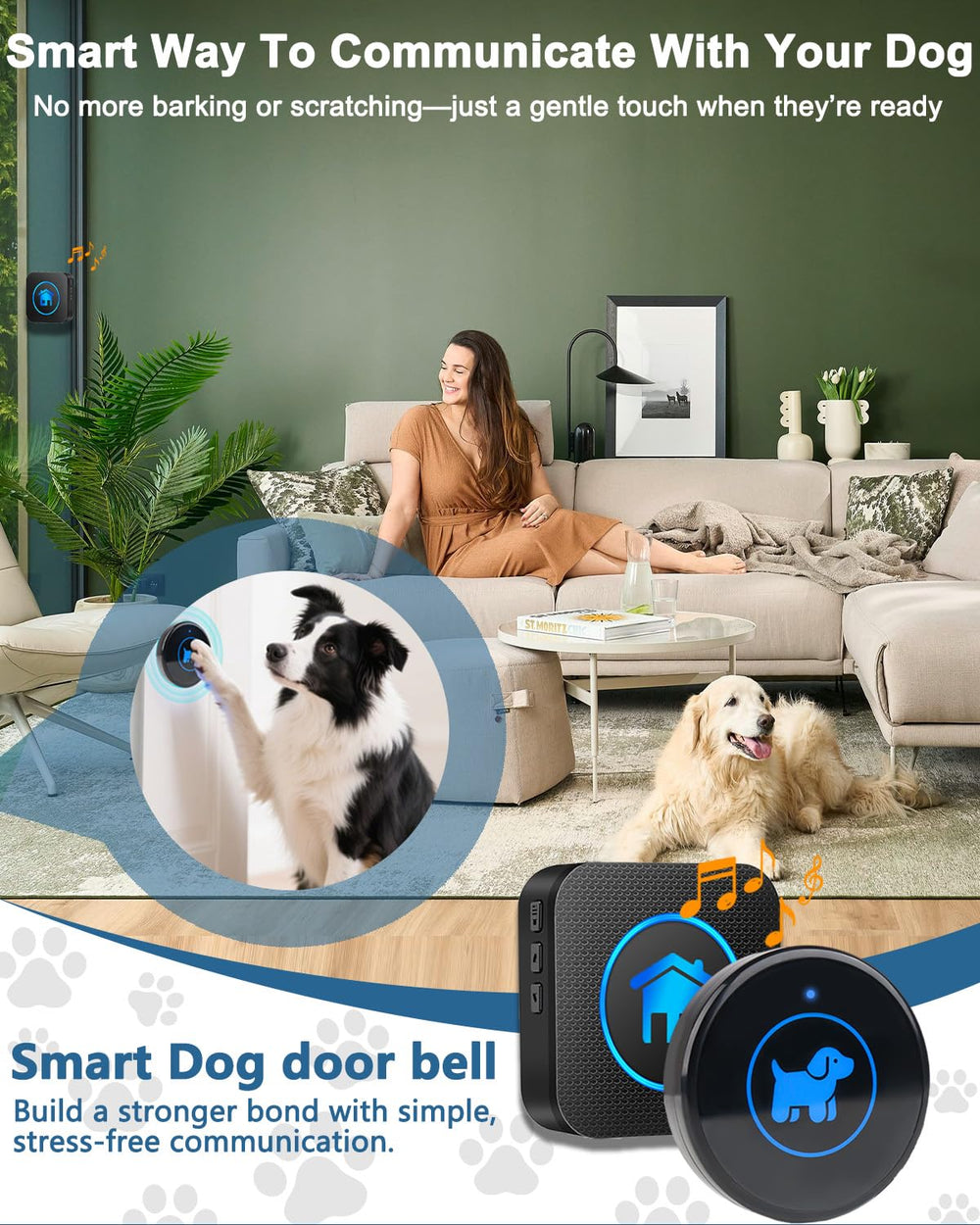 Cangecit dog doorbell transmitter shown from the back for mounting.