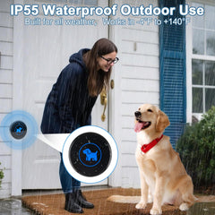 The Cangecit wireless dog doorbell transmitter shown for outdoor use.