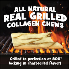 Canine Butcher Shop Beef Rawhide Grillers shown with their grilled surface.