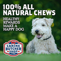 Canine Butcher Shop Beef Rawhide Grillers shown to highlight their texture.