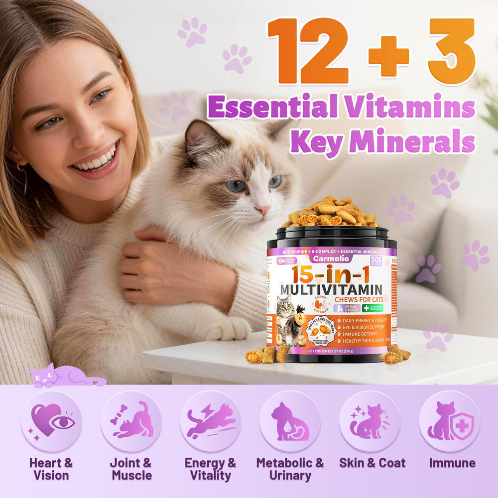 The back label on the Carmelie cat multivitamin container.