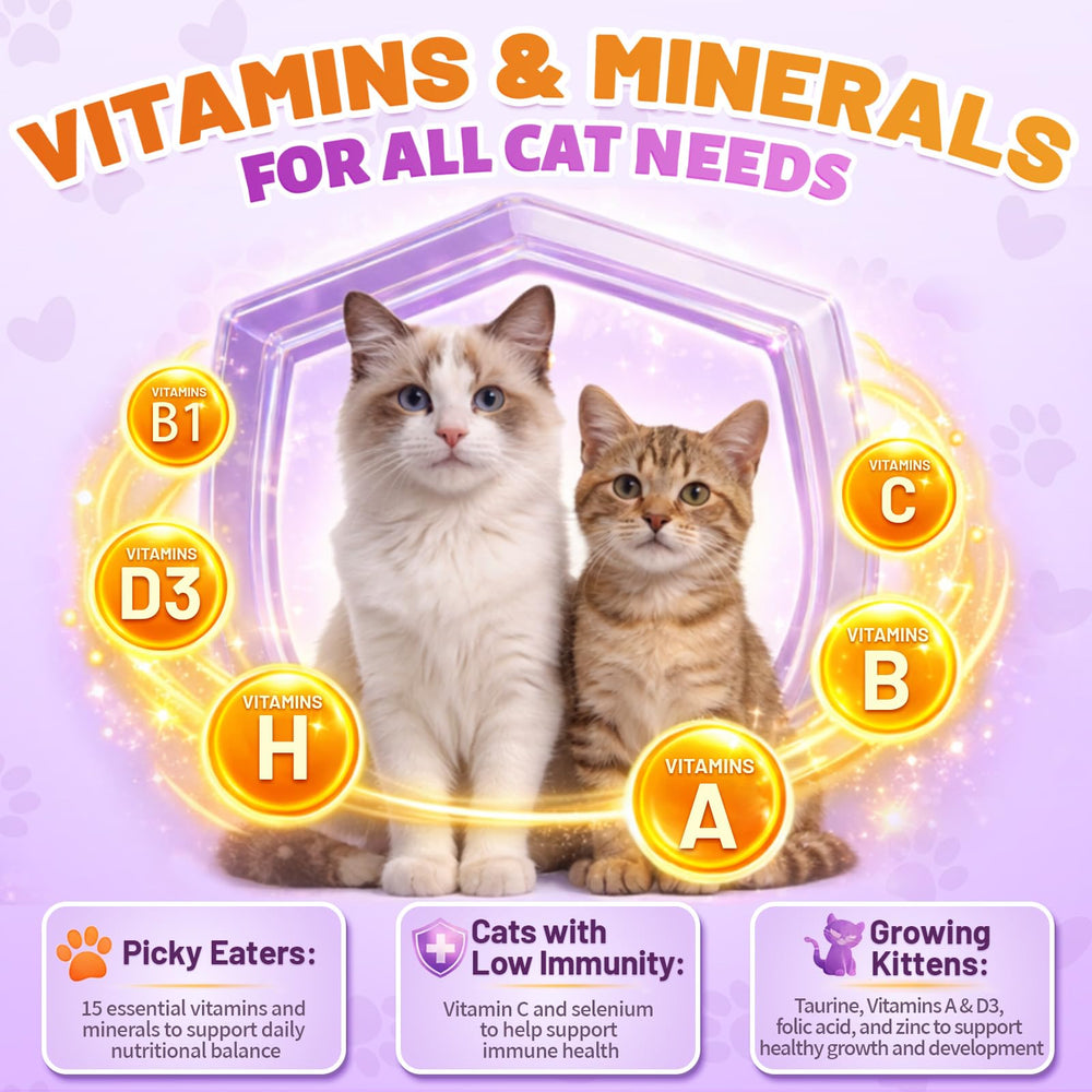A cat eating a Carmelie cat multivitamin chew.