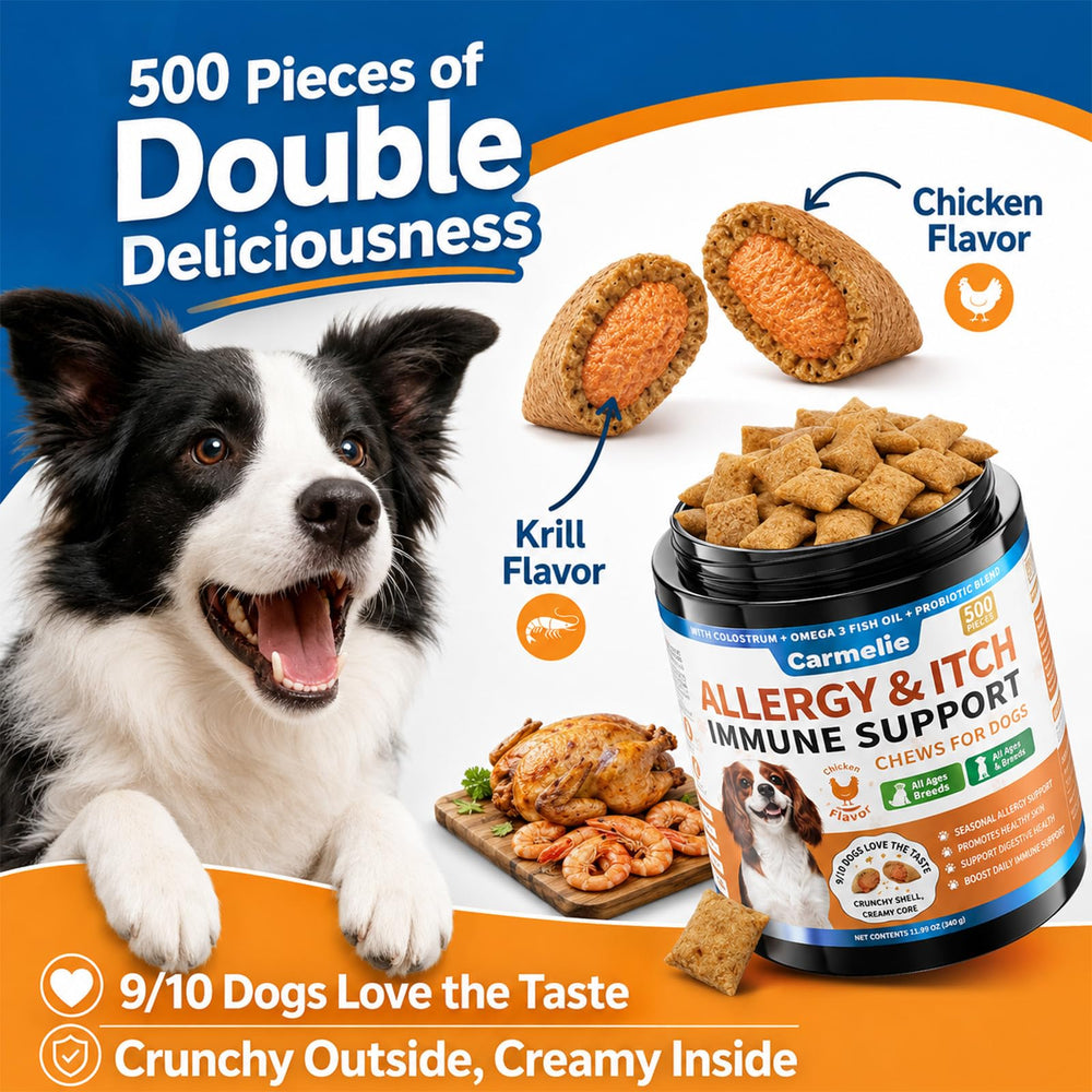 Carmelie Dog Allergy Chews 500 formulated with a probiotic blend.