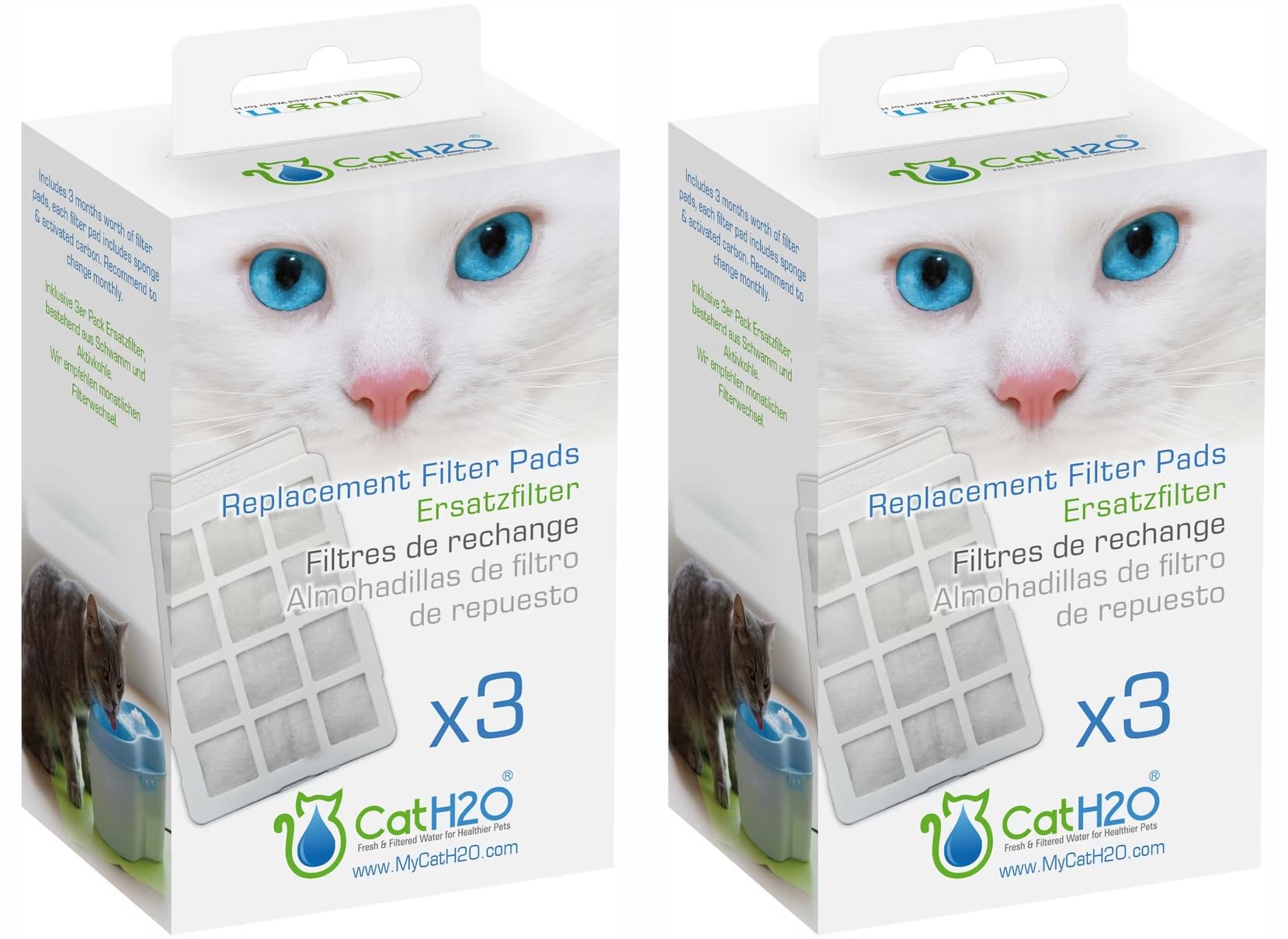 Cat H2O replacement filter pads shown from the front.
