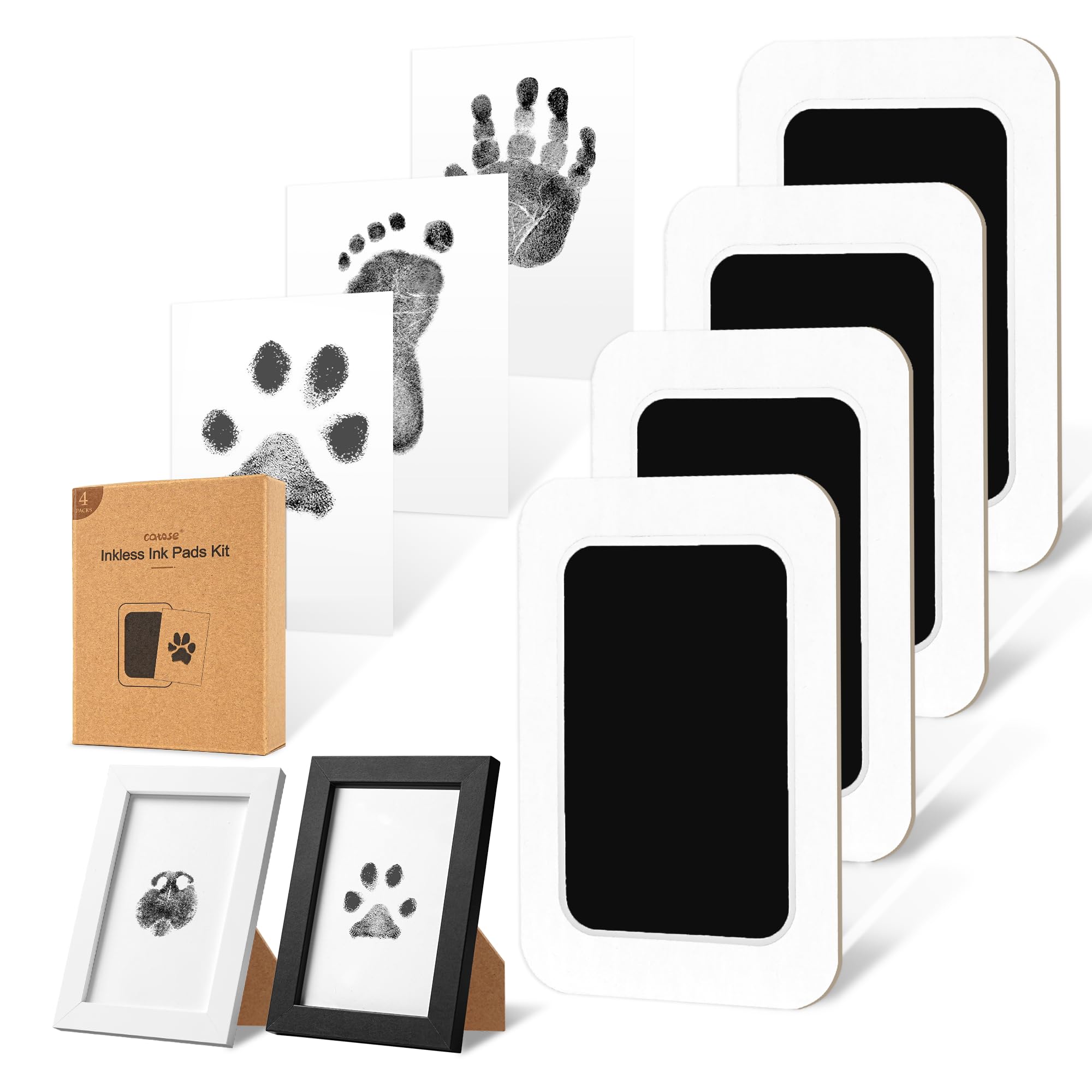 catose Inkless Paw Print Kit shown from the front with its included keepsake pieces.