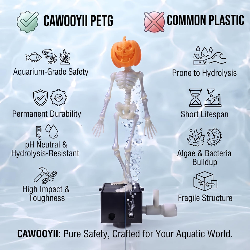 CAWOOYII skeleton aquarium bubbler showing its removable suction-cup base.
