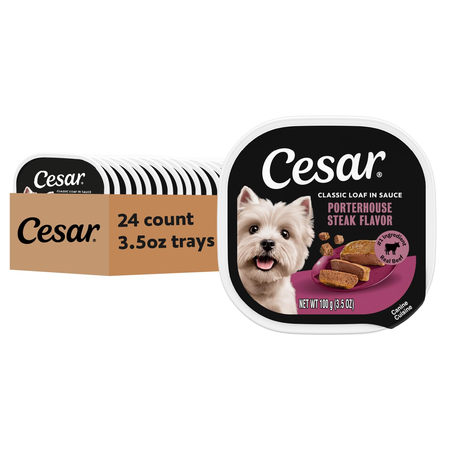 Cesar Classic Loaf wet dog food package shown from the front.
